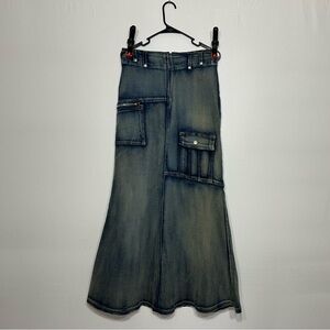 Vintage Yazed Rare Long Denim Modest Maxi Cargo Jean Skirt Sz. M 90s Boho Chic